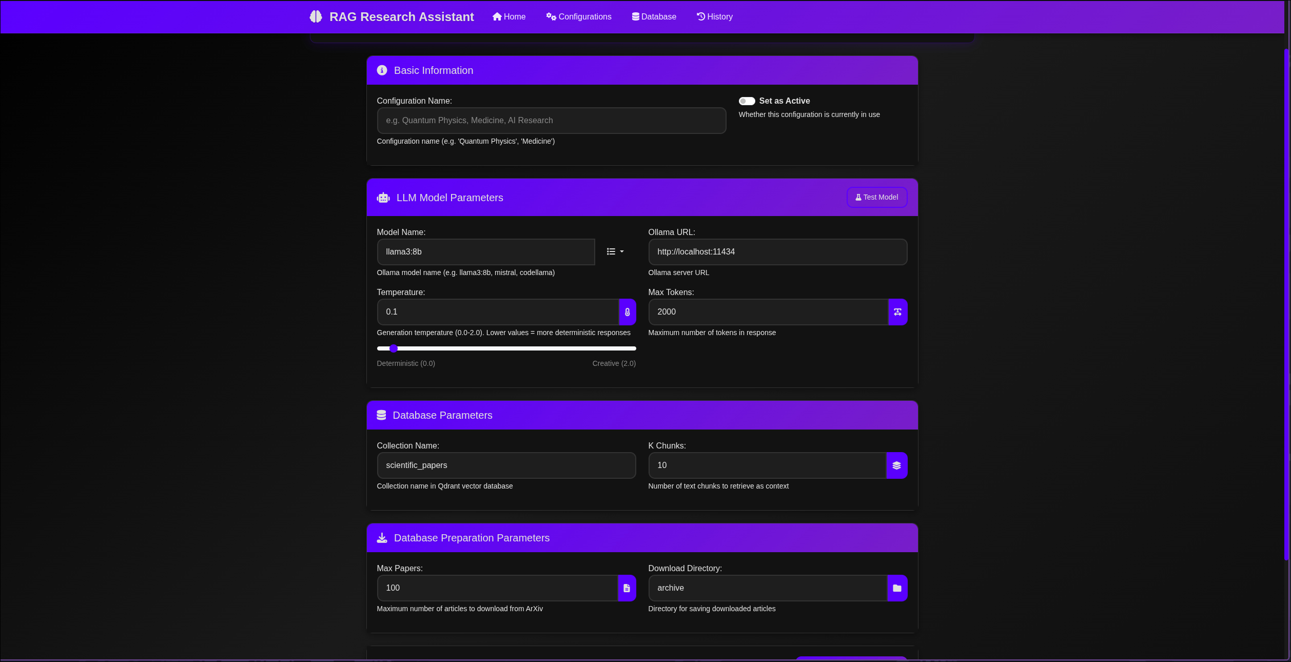 Configuration Page